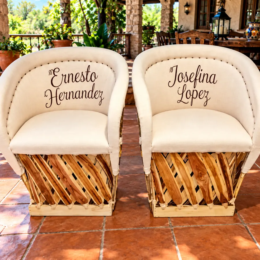 Equipales personalizados con nombres para boda